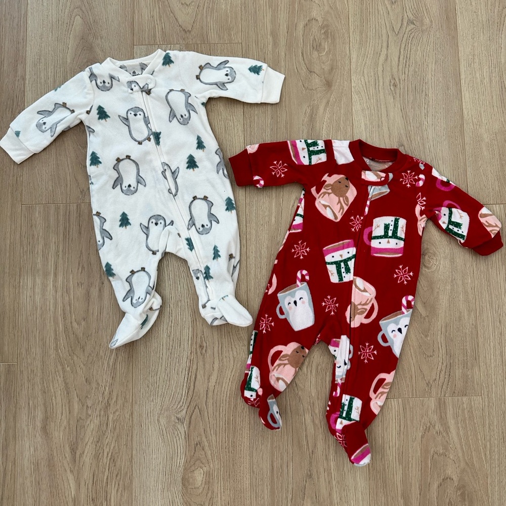 Carter’s 0-3 Month Footie Fleece Christmas Sleepers - Set of 2